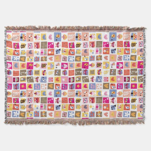 schattige bloemen, vogels, harten vierkanten patro deken (Voorkant)