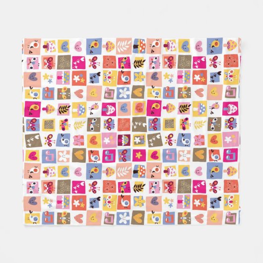 schattige bloemen, vogels, harten vierkanten patro fleece deken (Voorkant (Horizontaal))