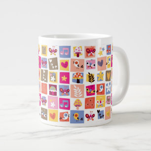 schattige bloemen, vogels, harten vierkanten patro grote koffiekop