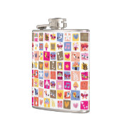 schattige bloemen, vogels, harten vierkanten patro heupfles (Links)