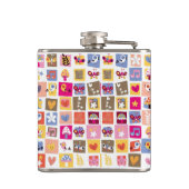 schattige bloemen, vogels, harten vierkanten patro heupfles (Achterkant)