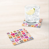 schattige bloemen, vogels, harten vierkanten patro kartonnen onderzetters (Insitu)