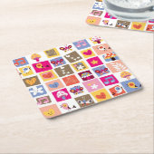 schattige bloemen, vogels, harten vierkanten patro kartonnen onderzetters (Schuin)