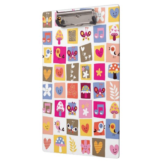 schattige bloemen, vogels, harten vierkanten patro klembord (Links)