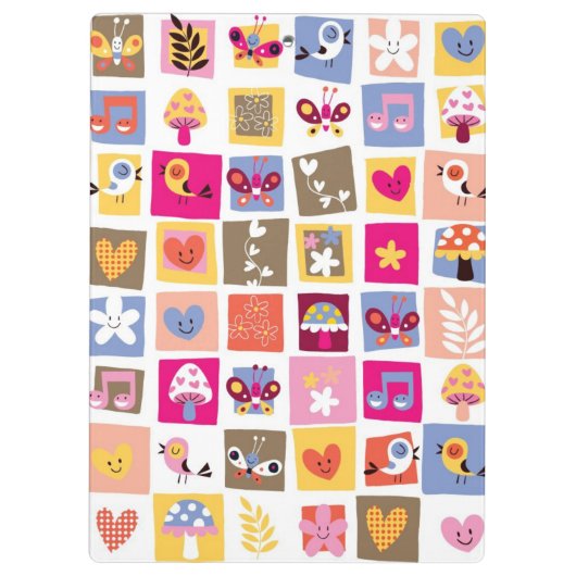 schattige bloemen, vogels, harten vierkanten patro klembord (Achterkant)