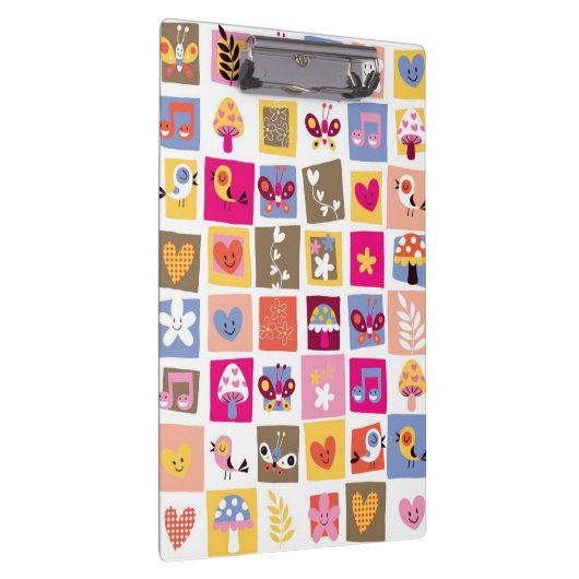 schattige bloemen, vogels, harten vierkanten patro klembord (Rechts)