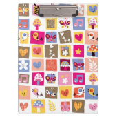 schattige bloemen, vogels, harten vierkanten patro klembord (Voorkant)