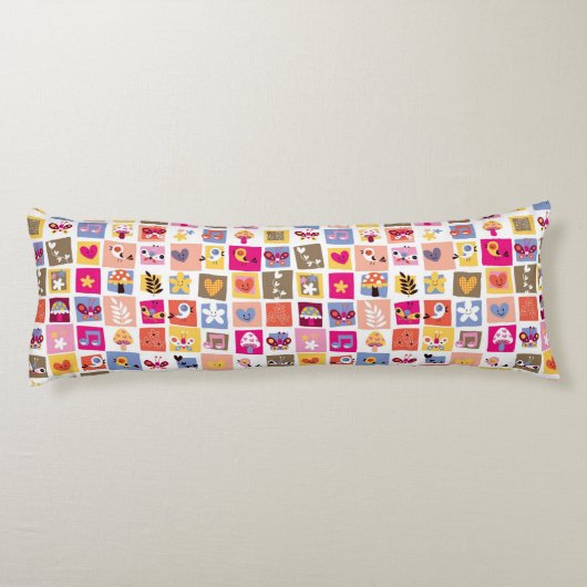 schattige bloemen, vogels, harten vierkanten patro lichaamskussen (Achterkant)