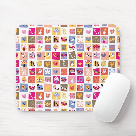 schattige bloemen, vogels, harten vierkanten patro muismat (Met muis)