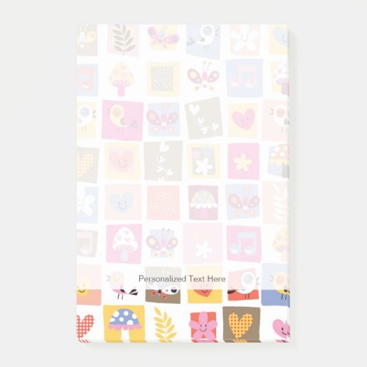 schattige bloemen, vogels, harten vierkanten patro post-it® notes (Voorkant)