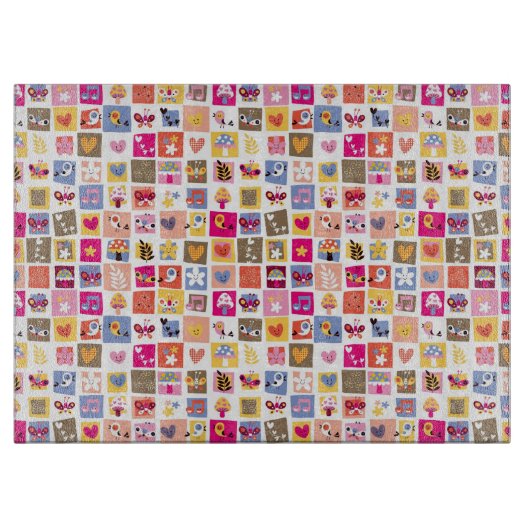 schattige bloemen, vogels, harten vierkanten patro snijplank (Voorkant)