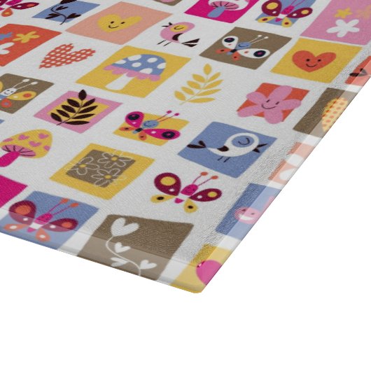 schattige bloemen, vogels, harten vierkanten patro snijplank (Hoek)