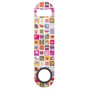 schattige bloemen, vogels, harten vierkanten patro speed flessenopener