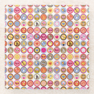 schattige bloemen, vogels, hartenpatroon glazen onderzetter