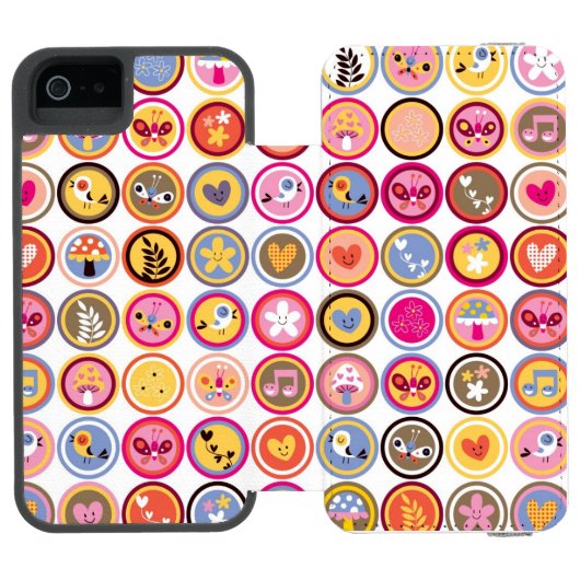 schattige bloemen, vogels, hartenpatroon incipio iPhone portemonnee hoesje (Agenda Open)