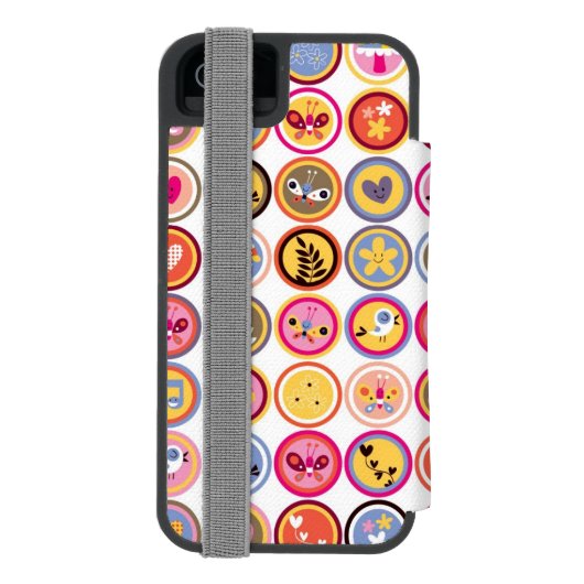 schattige bloemen, vogels, hartenpatroon incipio iPhone portemonnee hoesje (Agenda Achterkant)