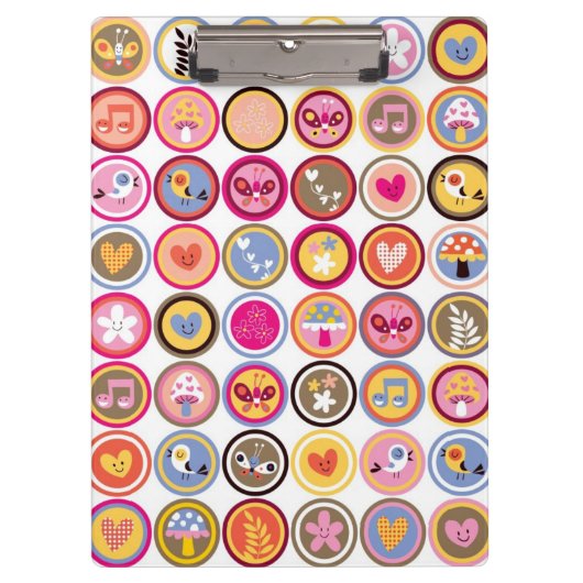 schattige bloemen, vogels, hartenpatroon klembord (Voorkant)