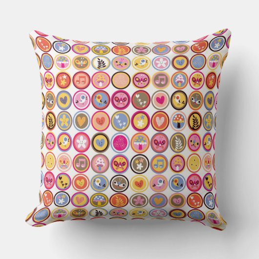 schattige bloemen, vogels, hartenpatroon kussen (Voorkant)