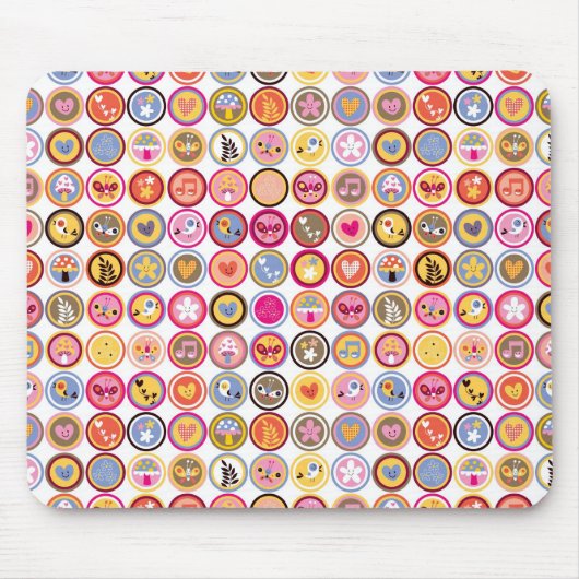 schattige bloemen, vogels, hartenpatroon muismat (Voorkant)