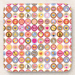 schattige bloemen, vogels, hartenpatroon onderzetter