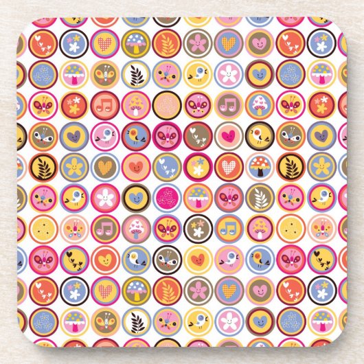 schattige bloemen, vogels, hartenpatroon onderzetter (Voorkant)