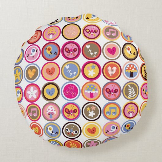 schattige bloemen, vogels, hartenpatroon rond kussen (Achterkant)