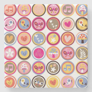 schattige bloemen, vogels, hartenpatroon stenen onderzetter