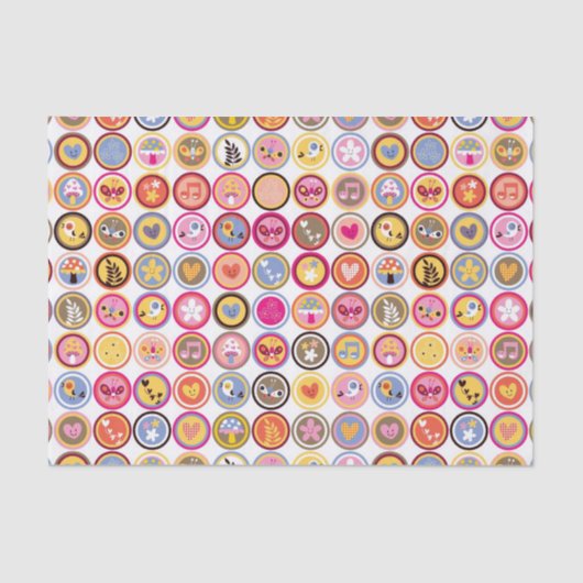 schattige bloemen, vogels, hartenpatroon tissuepapier (Voorkant)