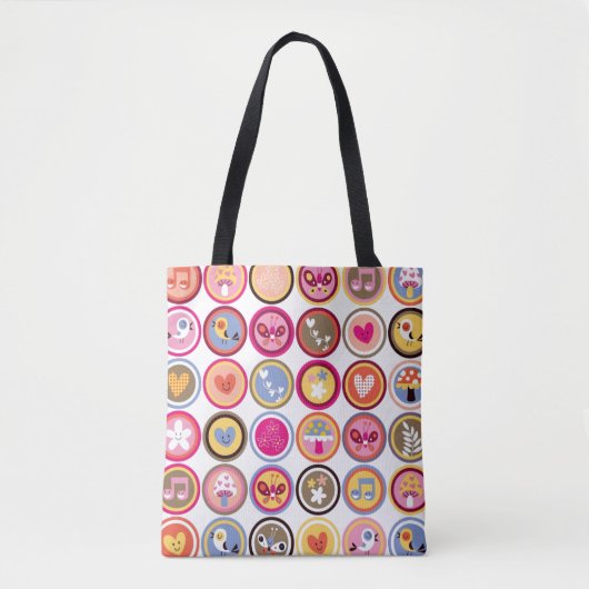 schattige bloemen, vogels, hartenpatroon tote bag (Voorkant)