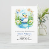 Schattige Bloemen Waterverf Duck Boy Baby shower Kaart (Staand voorkant)