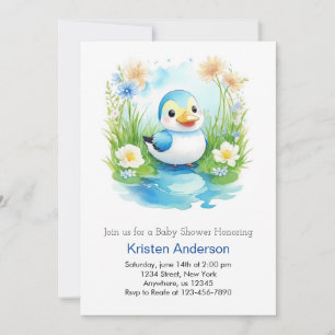 Schattige Bloemen Waterverf Duck Boy Baby shower Kaart