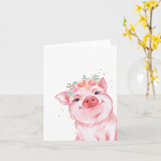Schattige Bloemen Waterverf Varken Kaart (Gele Bloem)