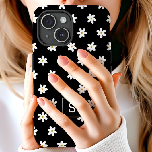 Schattige Bloemen Zwart Grass Lelie Patroon Monogr Case-Mate iPhone Case