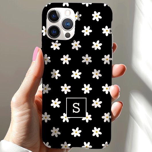 Schattige Bloemen Zwart Grass Lelie Patroon Monogr Case-Mate iPhone Case