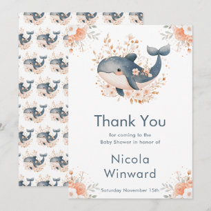 Schattige bloemendolfijn baby shower bedankkaart