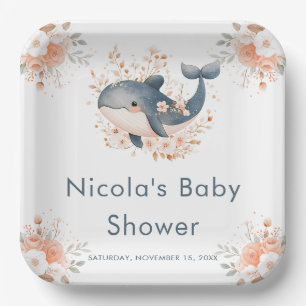 Schattige bloemendolfijn baby shower papieren bordje