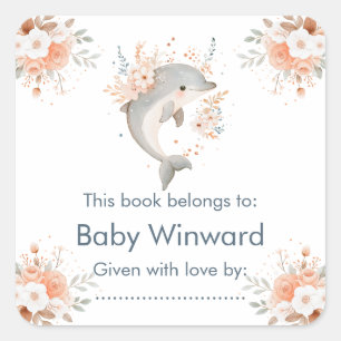 Schattige bloemendolfijn baby shower vierkante sticker