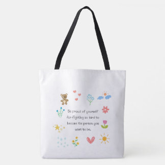 "Schattige bloemendoodle-quote witte boodschappent Tote Bag