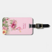 Schattige bloemenflamingo bagagelabel (Voorkant horizontaal)