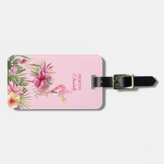 Schattige bloemenflamingo bagagelabel (Voorkant horizontaal)