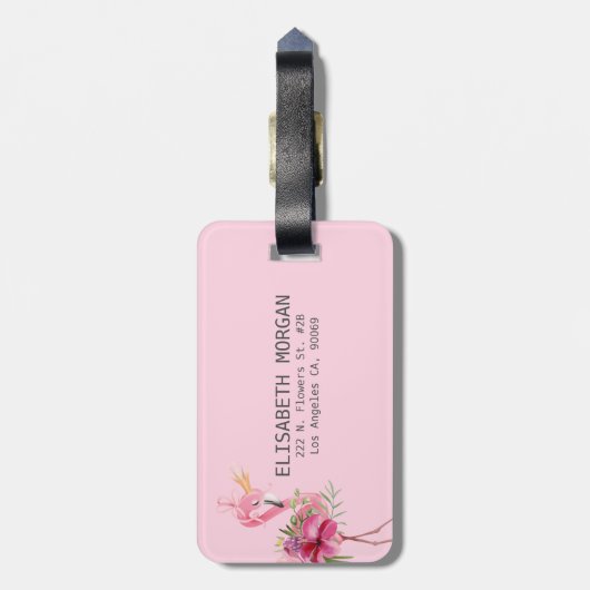 Schattige bloemenflamingo bagagelabel (Achterkant verticaal)