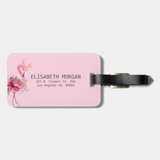 Schattige bloemenflamingo bagagelabel (Achterkant horizontaal)