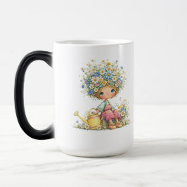 Schattige bloemengeillustreerde waterverf tuinkuns magische mok