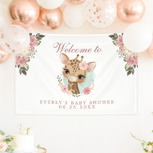 Schattige bloemengiraf babyshowers welkom spandoek