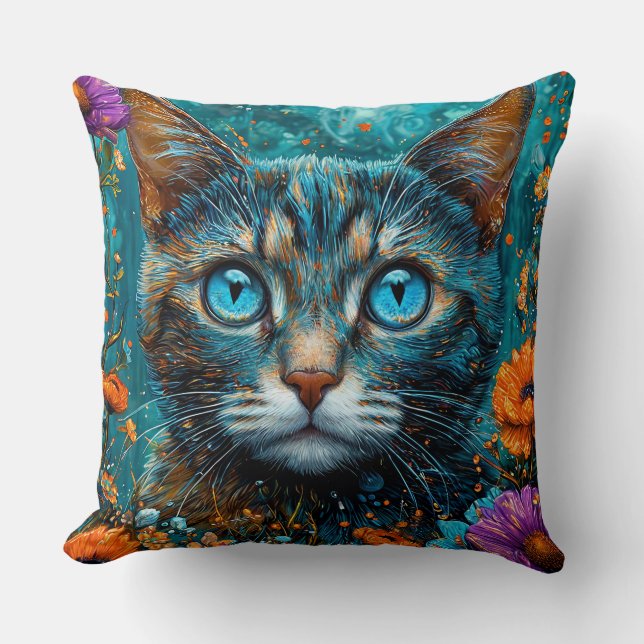 Schattige Bloemenkater Kussen (Voorkant)