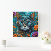 Schattige Bloemenkater Vierkante Klok (Huis)