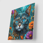 Schattige Bloemenkater Vierkante Klok (Hoek)