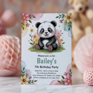 Schattige bloemenkinderen panda verjaardagsfeestje kaart