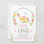 Schattige Bloemenkonijntje Meisjes 1e Eerste Verja Kaart (Voorkant)