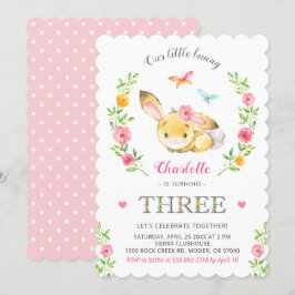 Schattige Bloemenkonijntje Meisjes 3e Derde Verjaa Kaart